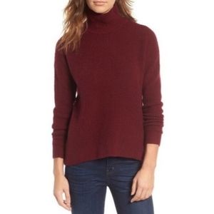 MADEWELL Aria Waffle Knit Wool Burgundy Red Round Low hi Hem Sweater Size Xsmall